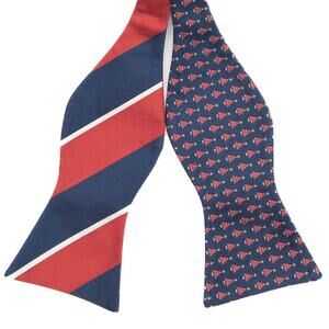 Izod 100% Silk Blue Christmas Plaid Striped Self Tie Bow Tie